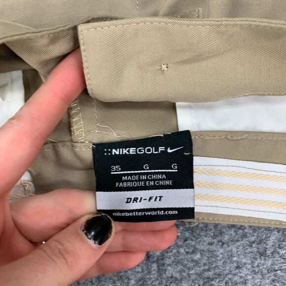 Nike Golf Shorts Mens 35 Tan Flat Front Tech Moisture Wick Performance Chino - Picture 9 of 13